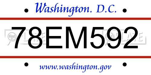 78EM592 District Of Columbia License Plate