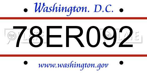 78ER092 District Of Columbia License Plate