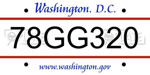 78GG320 District Of Columbia License Plate