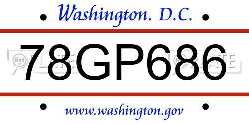 78GP686 District Of Columbia License Plate