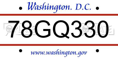 78GQ330 District Of Columbia License Plate