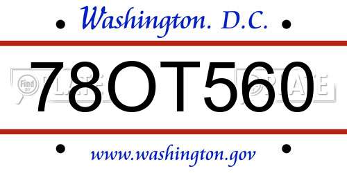 78OT560 District Of Columbia License Plate
