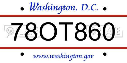 78OT860 District Of Columbia License Plate