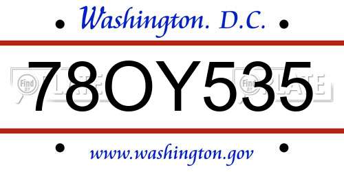 78OY535 District Of Columbia License Plate