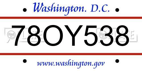 78OY538 District Of Columbia License Plate