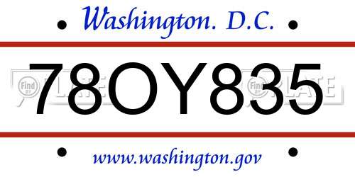 78OY835 District Of Columbia License Plate