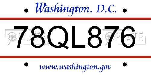 78QL876 District Of Columbia License Plate