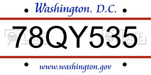 78QY535 District Of Columbia License Plate