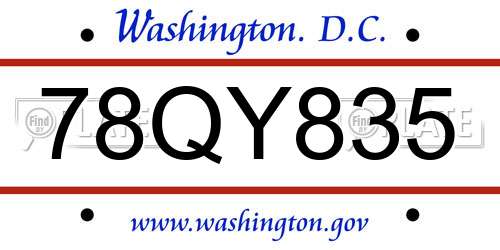 78QY835 District Of Columbia License Plate