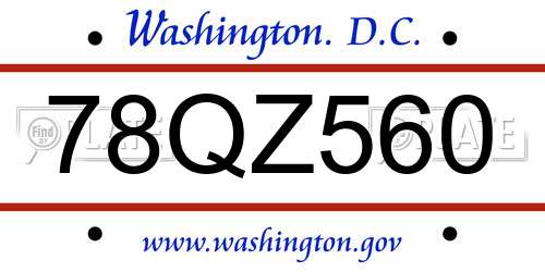 78QZ560 District Of Columbia License Plate