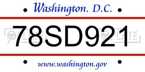 78SD921 District Of Columbia License Plate