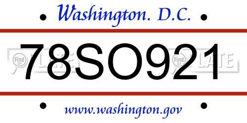 78SO921 District Of Columbia License Plate