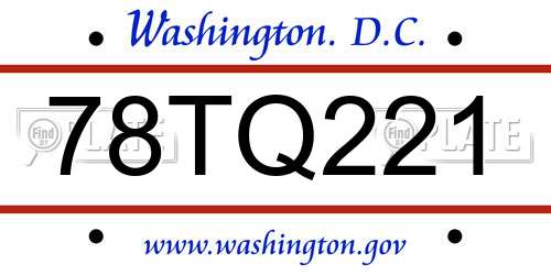 78TQ221 District Of Columbia License Plate