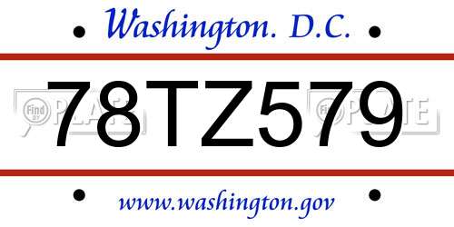 78TZ579 District Of Columbia License Plate