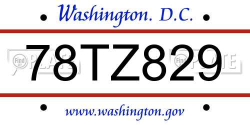 78TZ829 District Of Columbia License Plate