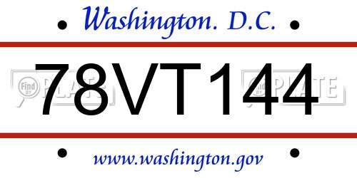 78VT144 District Of Columbia License Plate