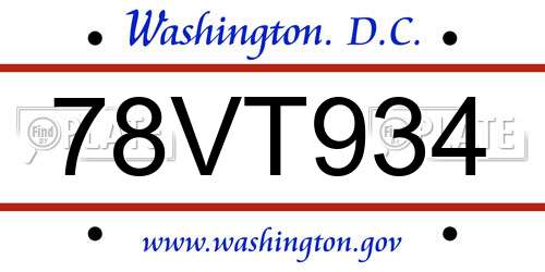 78VT934 District Of Columbia License Plate