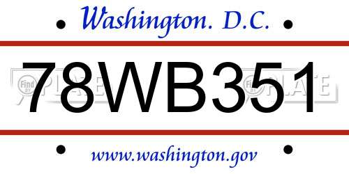 78WB351 District Of Columbia License Plate