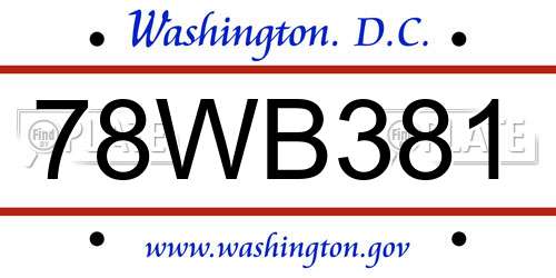 78WB381 District Of Columbia License Plate