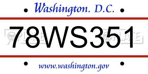 78WS351 District Of Columbia License Plate