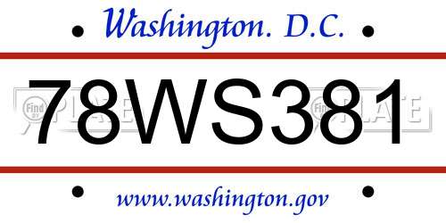 78WS381 District Of Columbia License Plate