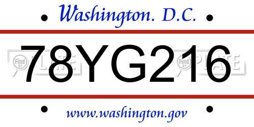 78YG216 District Of Columbia License Plate