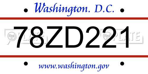 78ZD221 District Of Columbia License Plate