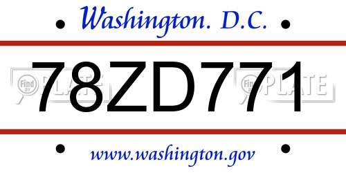 78ZD771 District Of Columbia License Plate