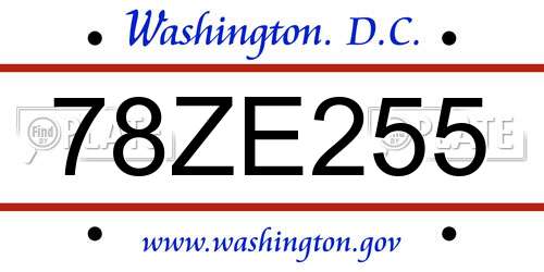 78ZE255 District Of Columbia License Plate