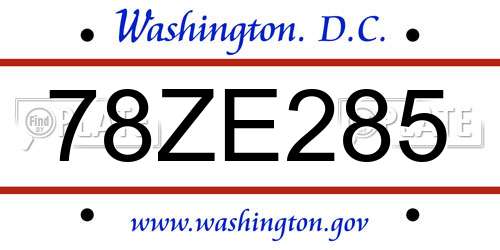 78ZE285 District Of Columbia License Plate