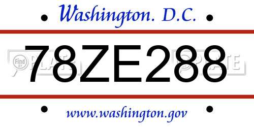 78ZE288 District Of Columbia License Plate