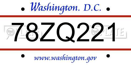 78ZQ221 District Of Columbia License Plate