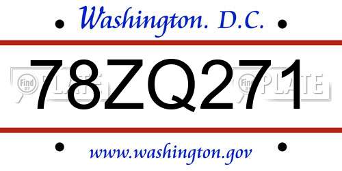 78ZQ271 District Of Columbia License Plate