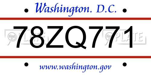 78ZQ771 District Of Columbia License Plate