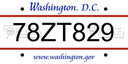 78ZT829 District Of Columbia License Plate
