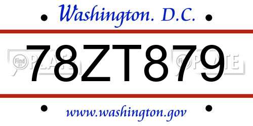 78ZT879 District Of Columbia License Plate