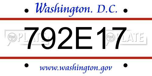 792E17 District Of Columbia License Plate