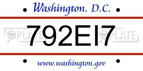 792EI7 District Of Columbia License Plate