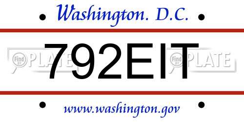 792EIT District Of Columbia License Plate