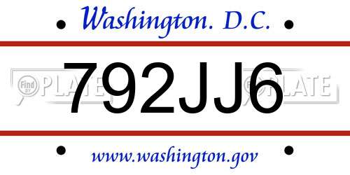792JJ6 District Of Columbia License Plate