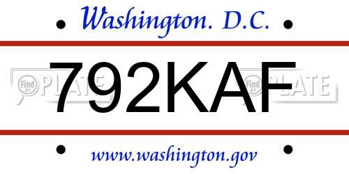 792KAF District Of Columbia License Plate