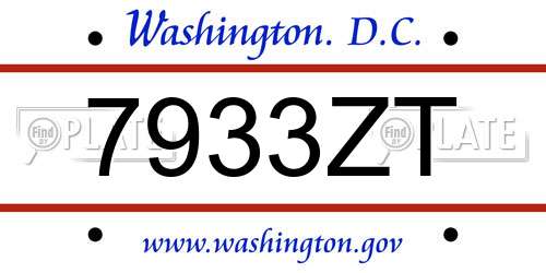 7933ZT District Of Columbia License Plate