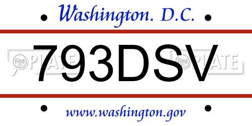 793DSV District Of Columbia License Plate