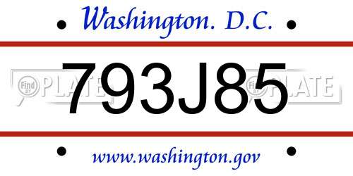 793J85 District Of Columbia License Plate
