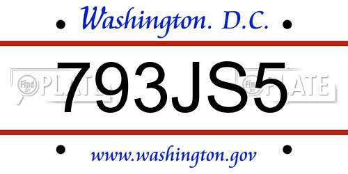 793JS5 District Of Columbia License Plate