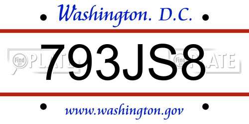 793JS8 District Of Columbia License Plate