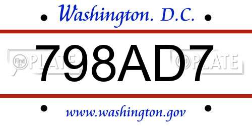 798AD7 District Of Columbia License Plate