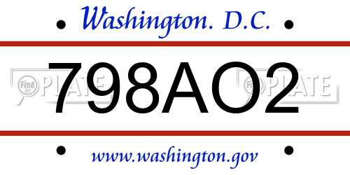 798AO2 District Of Columbia License Plate