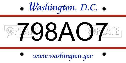 798AO7 District Of Columbia License Plate