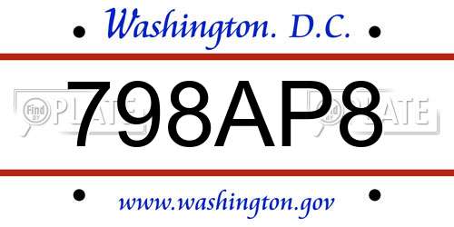 798AP8 District Of Columbia License Plate